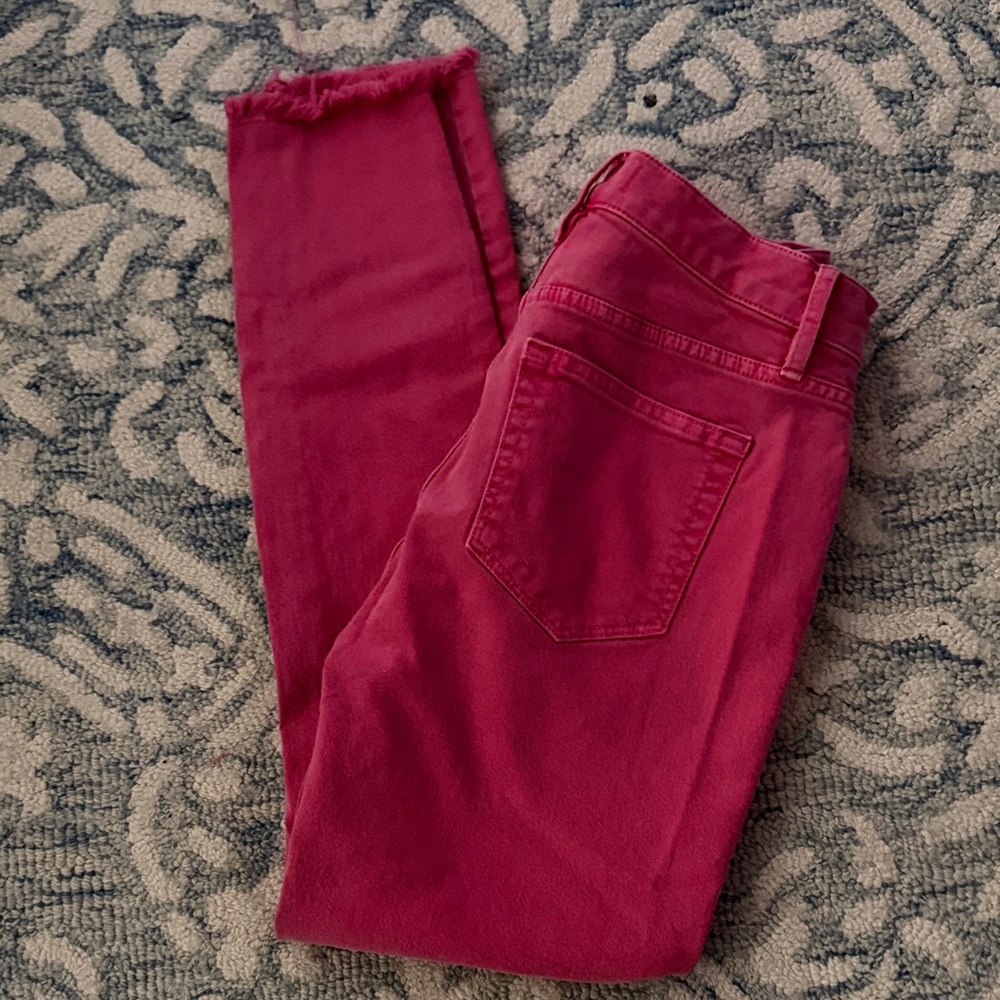 LOFT Berry Pink Skinny Jeans with Frayed Hem